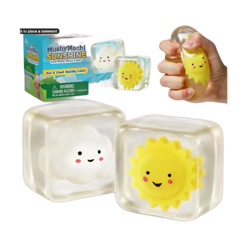 Sun and Cloud Squishy Cube 2 Pack, Mochi Stress Balls for Kids