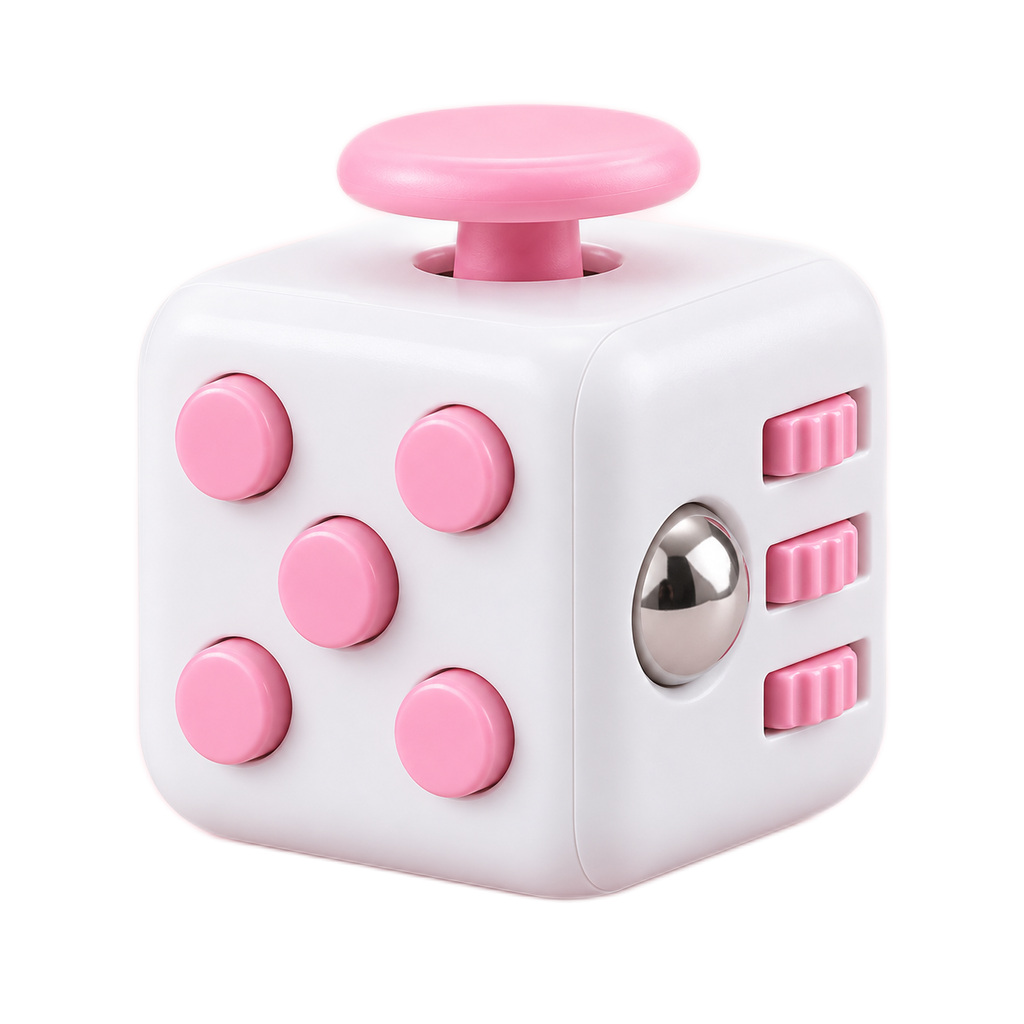 WHITE & PINK SIX-SIDED FIDGET CUBE photo